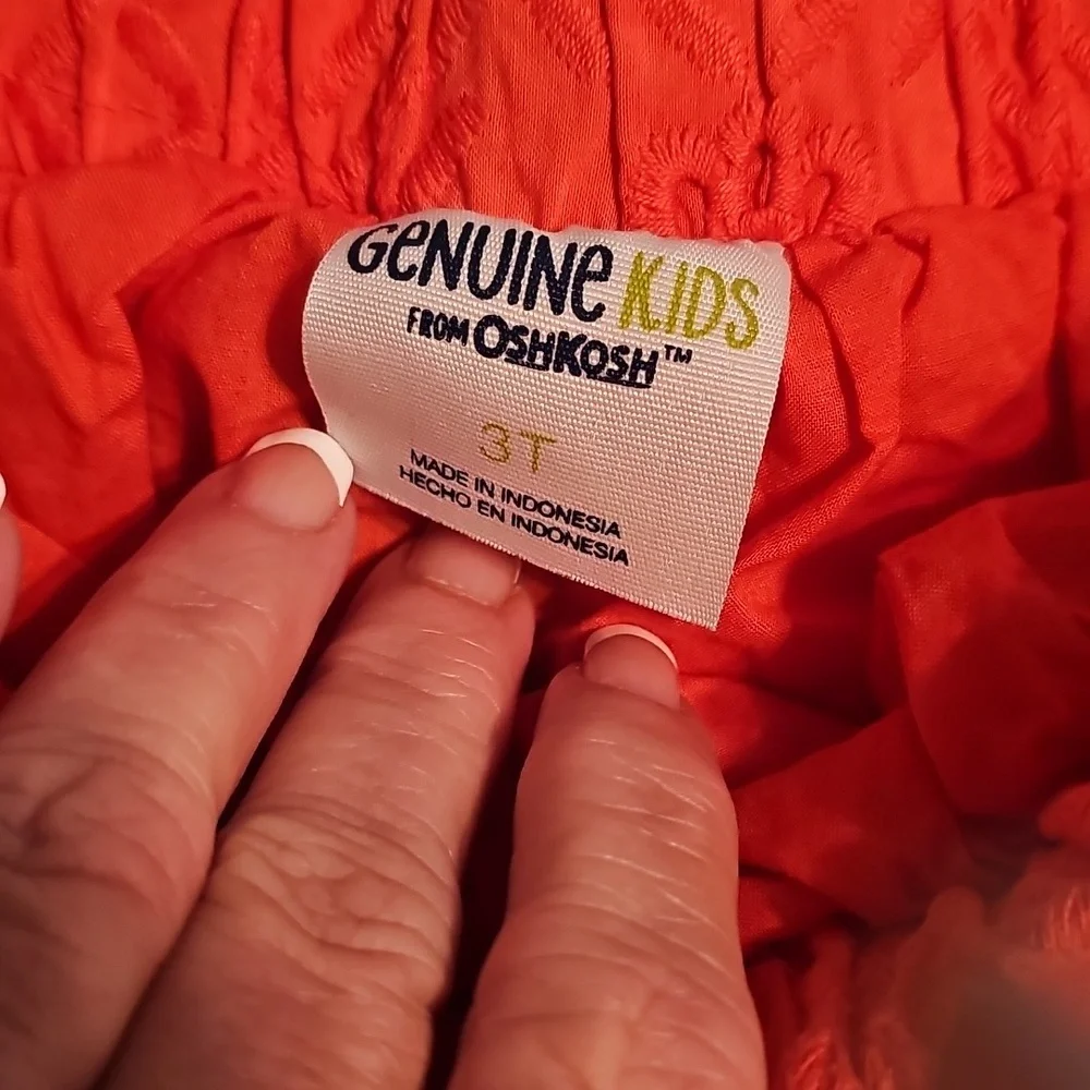 OshKosh Genuine Kids Blue Checkered Shirt and Orange Skirt Set